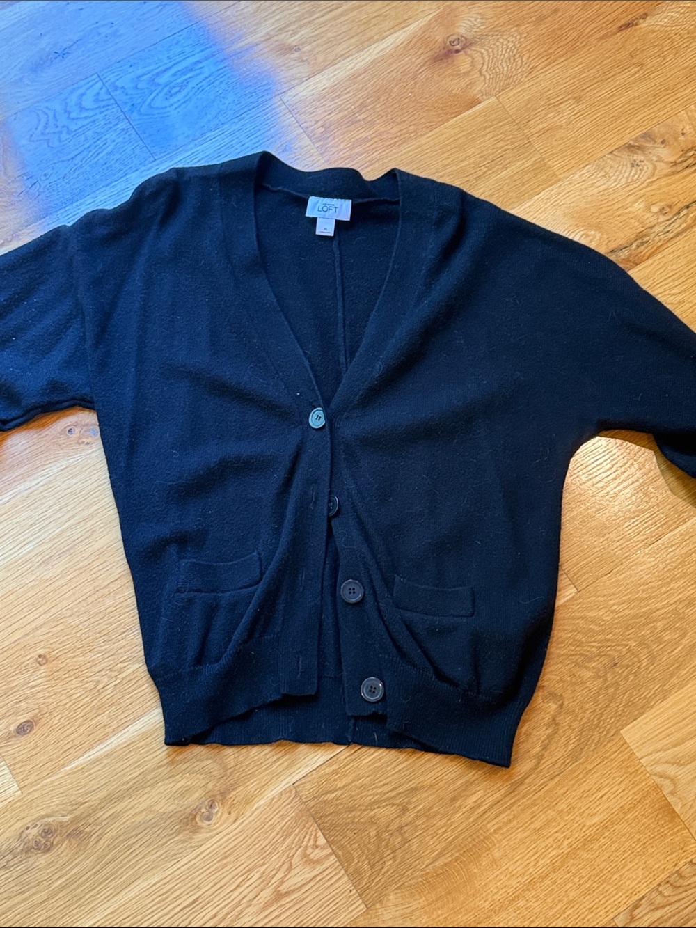 LOFT Black V-Neck Button Front Cardigan medium